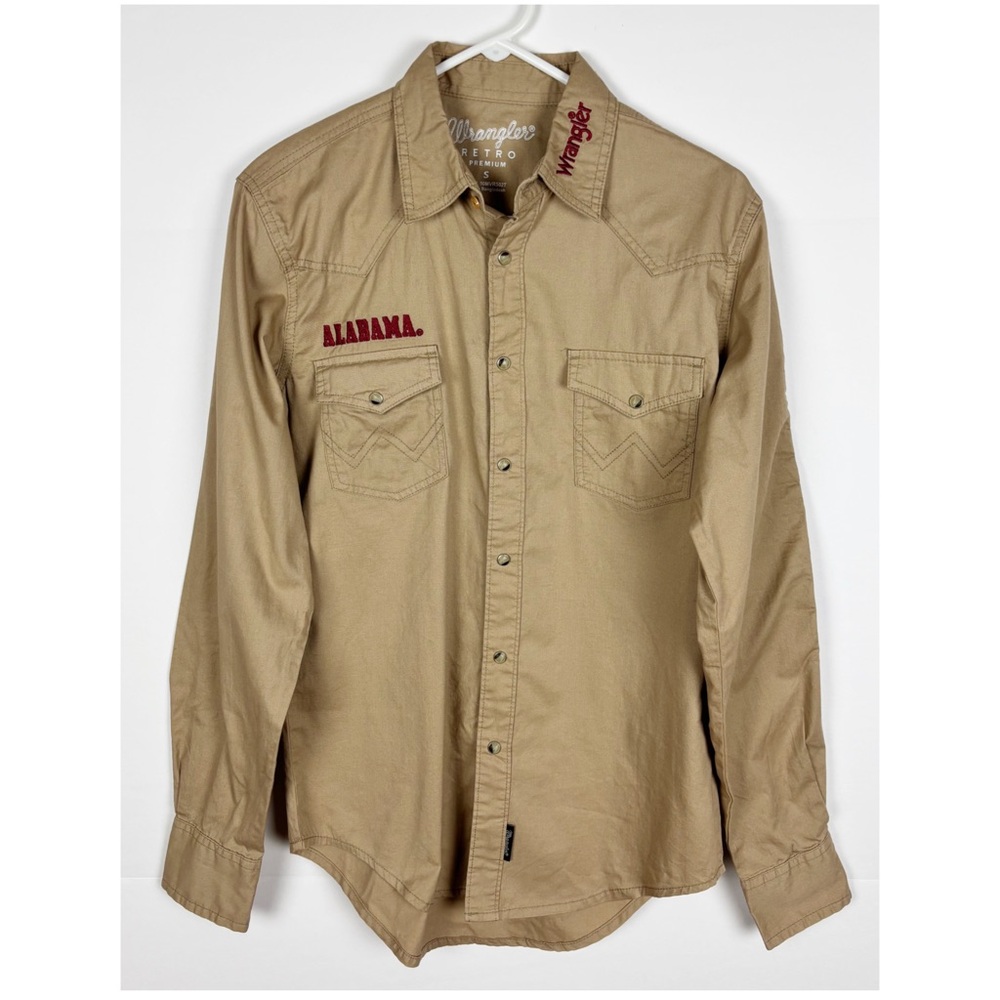 Wrangler Retro Pearl Snap Shirt Men’s Size Small Alabama Crimson Tide Tan